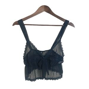 Adore Me Black Sheer Mesh Lace Bow Bralette Crop Top Swiss Dot Small